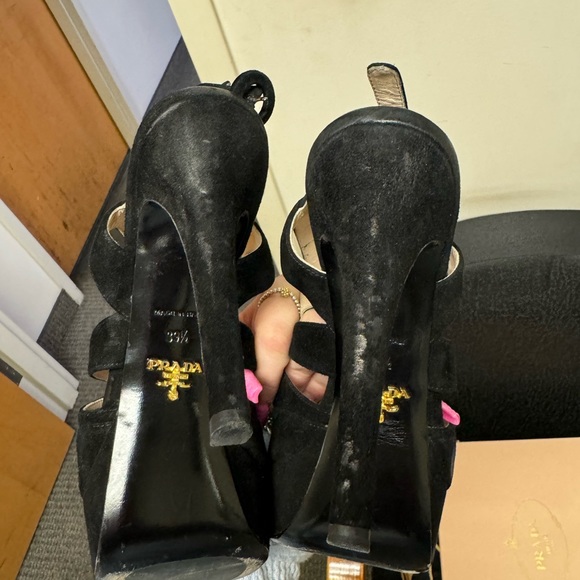 FINAL PRICE Prada Camoscio 2 Black Suede Platform Strappy Heels - Picture 10 of 12